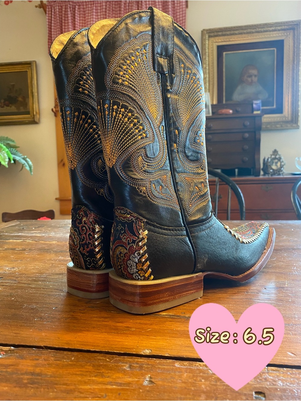 Black Paisley Men’s Embroidered Western Boots - Size 6.5 - Picture 3 of 4